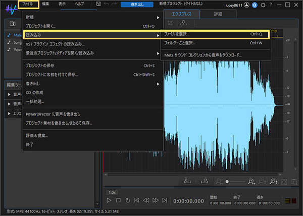 AudioDirector　MP4を読み込む