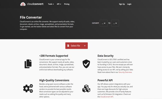 CloudConvert website homepage showcasing MP4 to MP3 conversion options