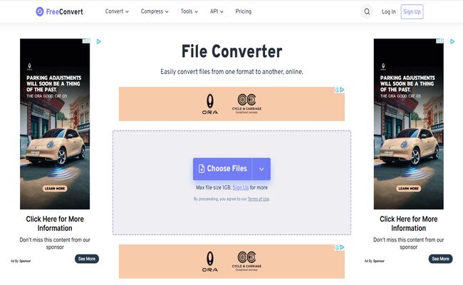 FreeConvert.com homepage - Online MP4 to MP3 converter tool interface