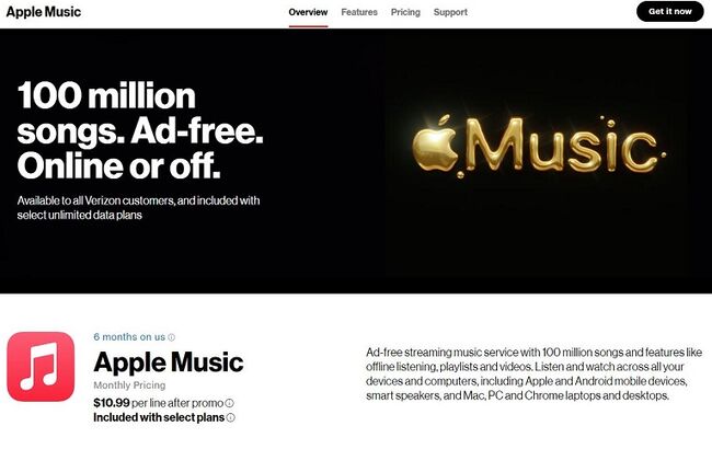 Verizon users can enjoy 6 months of Apple Music free trial page