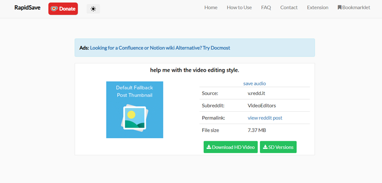 RapidSave download video in progress