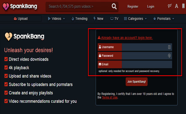 Log in SpankBang for downloading