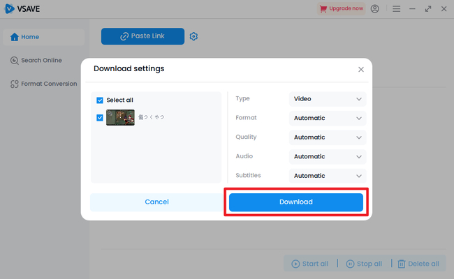 choose quality & format for video downloading
