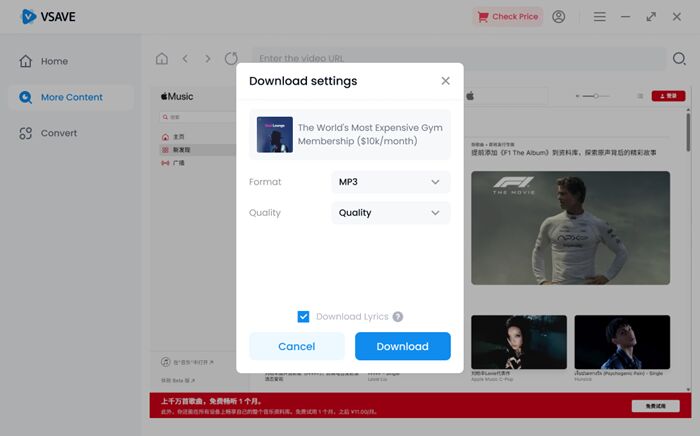 Select Apple Music format