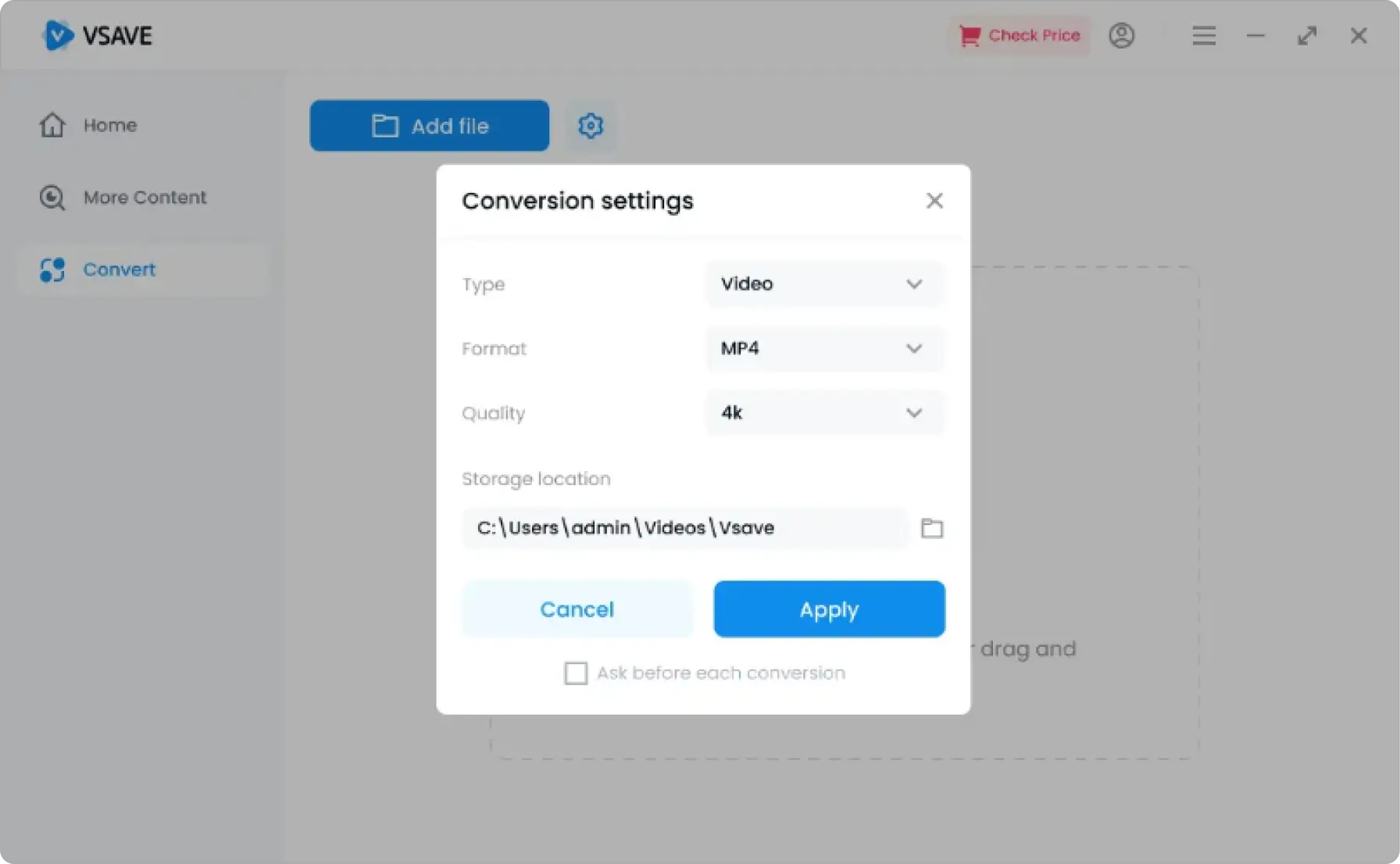 Vsave format conversion setting
