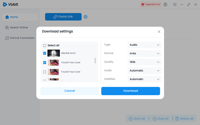 Choose audio quality & format before downloading