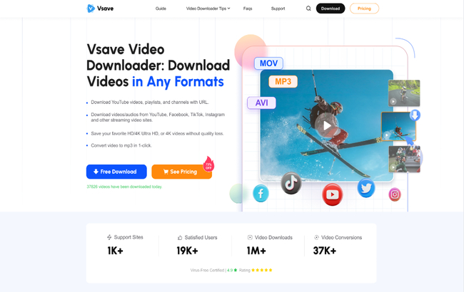 Vsave Video Downloader official website screenshot