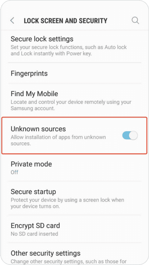 Check the box "Unknown sources". Accept the warning by clicking "OK".
