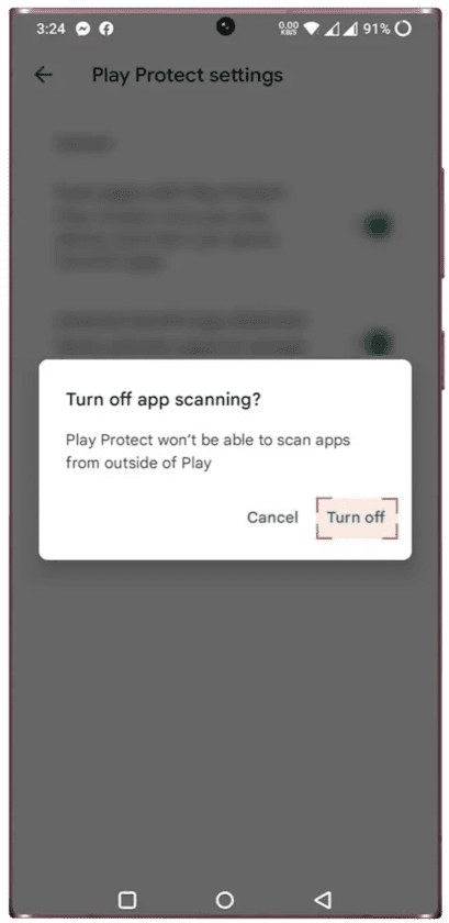 Tap on "Turn off"